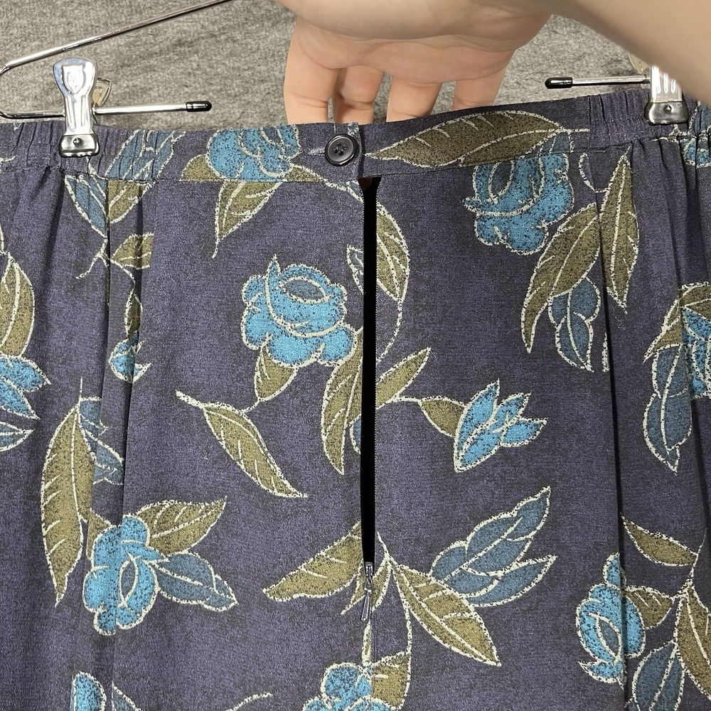 Vintage Rena Rowan Maxi Skirt 14W Blue Floral Straight Lined Slit Modest 90s - Picture 13 of 16